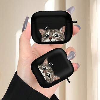 Cat 1pc Creative Cute Kitten Peeking Design Wireless Earphone Protective Case, Compatible With IPhone Earphones, 1/2, 4/3/Pro/Pro2, Great Gift For Boyfriend/Girlfriend