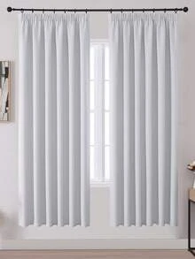 Bộ 2 rèm cửa cản sáng màu be cho hệ thống thanh treo rèm, rèm ngắn, rèm phòng ngủ mờ, rèm có diềm xếp ly. - Greyish White - Xem 30