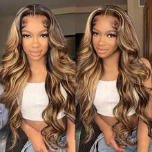 30 Inch 250% Density Ombre Honey Blonde Lace Front Wig Human Hair 13x4 HD Highlight Body Wave Lace Front Wigs Human Hair For Women Glueless Pre Plucked With Baby Hair 4/27 Colored HD Lace Wig Human Hair - S4/27 - 查看 5