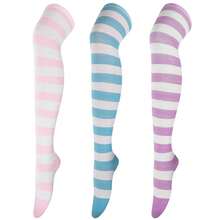 DRESHOW 3 Pairs Thigh High Socks Striped Over Knee Thin Tights Long Stocking Knee High Leg Warmer{"Color_name":"3Pairs:Pink/Blue/Purple"} - Nhiều màu2 - Xem 1