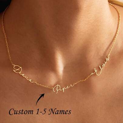 Customized Multi-Name Necklace (1-5 Names), Personalized Family Necklace, Multi-Name Necklace, Children's Name Jewelry, Jewelry Gift, Personalized Gift For Mom, Anniversary Gift, Christmas Gift, Gold, Fashionable, Colorful, Retro, Unisex, Minimalist, Casual, Customized, Personalized, Unique, New Year Charm