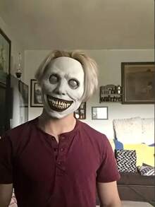 1pc Halloween Smiling Devil Mask - Anime Style Thriller Masquerade Mask, Light Beige, Hollow Eyes And Sharp Teeth Design, Lightweight And Easy Care, Suitable For Halloween Party, Role Playing And Horror Events - Anime Inspirational Style, Light Material