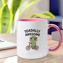 1pc 11oz Ceramic Coffee Mug With "TOADALLY AWESOME" Frog Riding Bike Design - Dishwasher , 3A Grade Ceramic, Christmas Gift Idea For Soul Sister, Brothers, Quirky Kitchenware, Coffee Lover Gifts, Reusable Drinkware, Playful Illustration, Durable Drinkware, Vibrant Colors - trắng - Xem 5