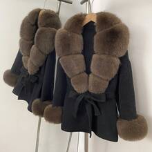 OFTBUY Einfarbiger Mantel mit Kunstpelzkragen und Gürtel, lässiger Street-Style für Herbst/Winter - Schwarzer Kaffee - Übersicht 3