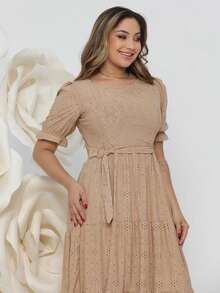 Women's Midi Dress Três Marias Laise Mesh Wedding Evening Formal And Night Elegant And Casual - Light Beige - Xem 4