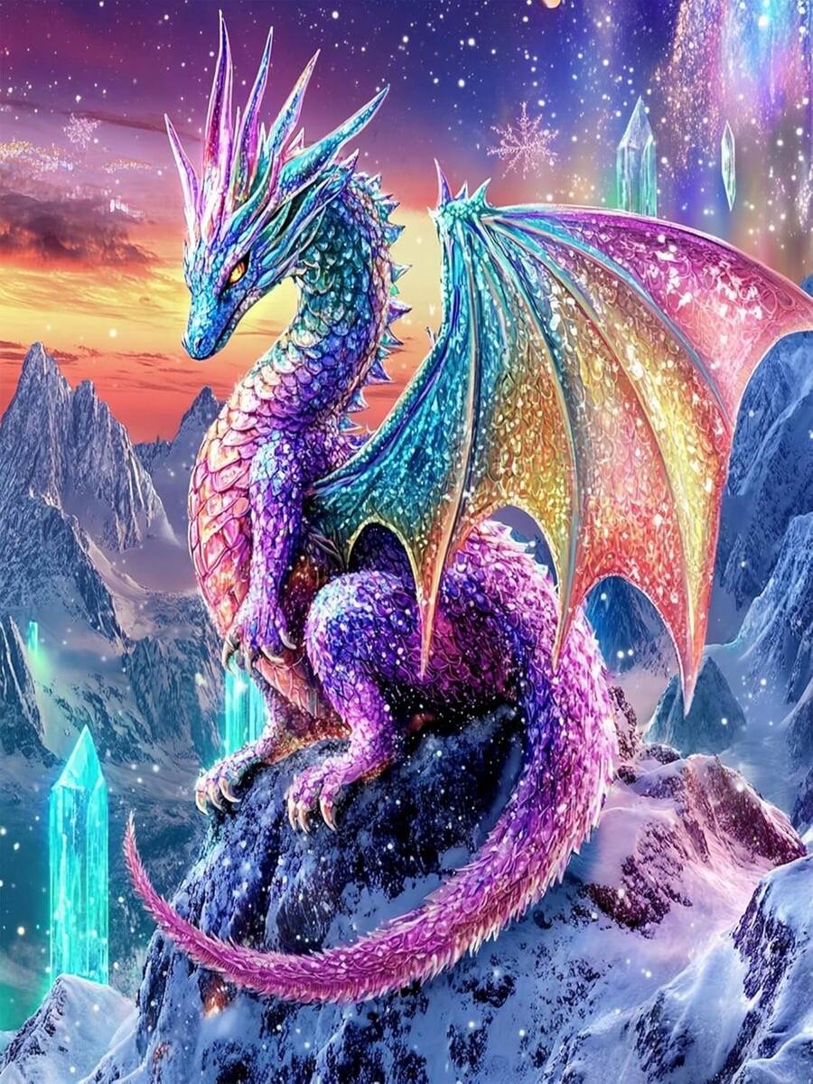 1 Set - 11x11 Inch/15.7x15.7 Inch Full Drill Diamond Painting DIY Kit, Colorful Dragon, Perfect For Beginners, Ideal Gift For Home Wall Decor, Relaxing Craft Kit | Frame Not Included - Multicolor - View 1