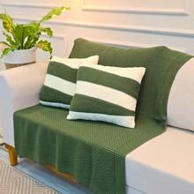 Sofa Armchair Knitting Blanket Kit 150x100cm Siena Decorative Living Room + 2 Cushion Covers 45X45cm - 橄欖綠和沙色 - 查看 8