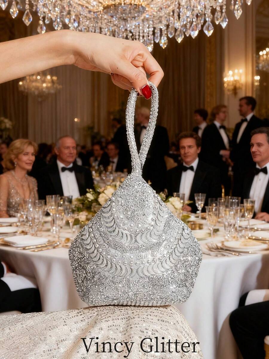 Rhinestone Decor Asymmetrical Shaped Clutch Bag, Elegant Party Event Handbag For Women