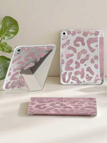 豹纹/猎豹纹亮粉色双面亚克力透明水晶平板电脑保护套。兼容 iPad 11 (2025/10.9)/Air 4/5/6/7 (2025/10.2)/Pro 11/10/9.7/10.5 和 Galaxy Tab。具备睡眠/唤醒功能和多角度可折叠支架。时尚简约的豹纹图案是日常平板电脑保护的理想之选，也是一份精美的礼物。