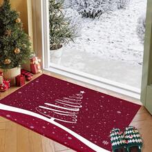 1 pieza Felpudo de goma con estampado de árbol de Navidad blanco y copos de nieve, para baño, cocina, lavandería, decoración navideña, decoración del hogar, decoración de fiestas, decoración de bodas, decoración de comedor - Multicolor - Ver 5