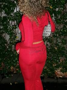 Mantos Casual Fall Outfits Women  Two Piece Sets  Long Sleeve Tops Match Long Pants Sets Sports Outfits For Women Graphic Print Going Out Outfit - Đỏ - Xem 3