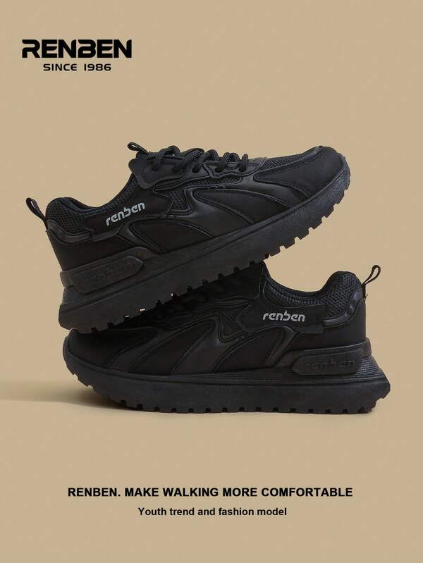RENBEN 2 pares de zapatillas casuales con cordones negras y suela gruesa para mujer, de unicolor, con diseño de moda y versátil, nuevos lanzamientos para primavera/otoño 2025