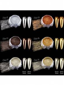 12色镜面粉套装，超亮铬金银色指甲粉，镜面金属摩擦粉，适合节日DIY美甲、美甲宝石、美甲用品、秋冬美甲粉、大地色系美甲粉 - 彩色 - 查看 7