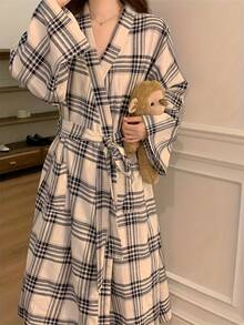 日式睡衣女童春秋新款长袖简约休闲睡衣长款和服ins风家居服