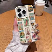 1pc TPU Material World Landmark Stamp Pattern Phone Case Compatible With Apple 17 Pro Max/17/16 Pro Max/15/13/12/11, S20 FE/A15/S24/A55, Redmi Note 11/Note 12/Note 13 Pro, Full Coverage Anti-Drop Soft Protective Cover - White - View 4