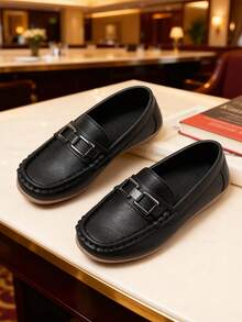 2025 New Style Kids' British Style Metal Buckle Round Toe Casual Loafers - Black - View 5