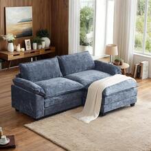 87" Cloud Sectional Sofa, Comfy L-Shaped Extra Deep Seat Sofa Couch For Living Room,Modern 2-Seat Convertible Loveseat Sofa With Ottoman For Small Space(Navy Blue),23107838 - 藏蓝色 - 查看 1