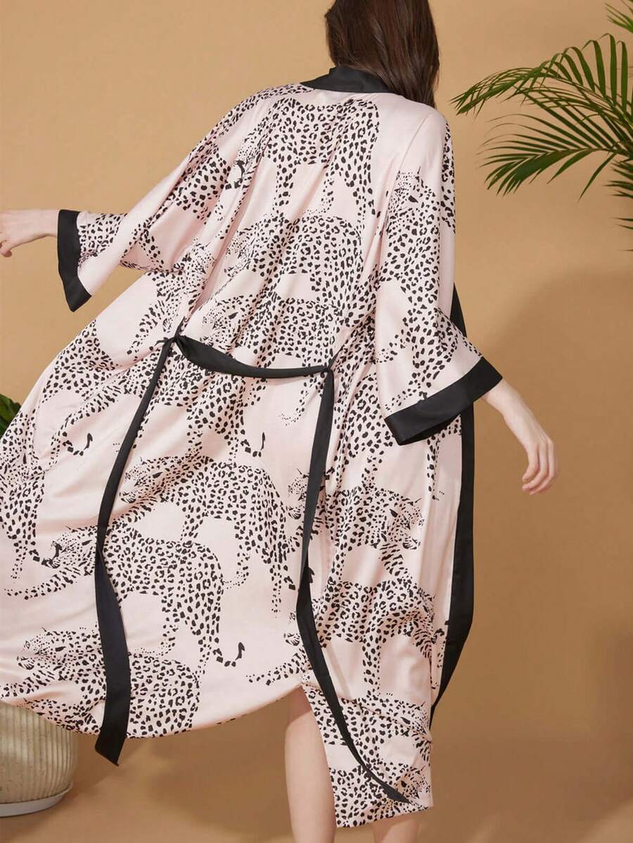 Vintage Loose Plus Size Elegant Commuting Elegant Bohemian Print Mid-Length Kimono Cover Up, Homewear Bathrobe Sleepwear Thin Outerwear, Summer Beach Casual Vacation Bikini Cover Up - Pink - View 1
