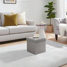 Storage Ottoman, 11.8'' Folding Footstools, Multipurpose Foot Rest Stool, Foldable Linen Fabric Ottomans, Small Square Ottoman