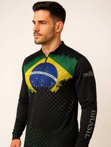 Fishing Shirt, Camping, Agro, UV Protection, BRAZIL, With Custom Bag - 黑色 - 查看 2