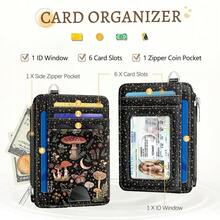 Mushrooms Credit Card Holder Small Wallet Women, Moon Slim RFID Blocking Wallet Woman Keychain With Zipper Coin Pocket, Front Pocket Thin Travel Card Case Organizer With ID Window Ladies Gift{"Color_name":"Mushroom"} - 多色13 - 查看 4