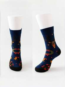 4 Pasang Kaos Kaki Ukuran Besar Motif Natal Warna Acak Lucu untuk Pasangan - MultiWarna - View 4
