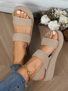 Women's Beach Vacation Rope Bottom Wedge Thong Sandals, Summer Straw Woven Platform Thick Sole Casual Slippers