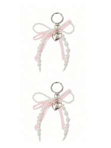 可爱Y2K粉色蝴蝶结珍珠钻石心形钥匙扣 - 适合女孩、学生和可爱爱好者的可爱包包挂饰 - 可用于背包、钱包、手机、礼品袋和日常学习装饰配件 - 彩色 - 查看 14
