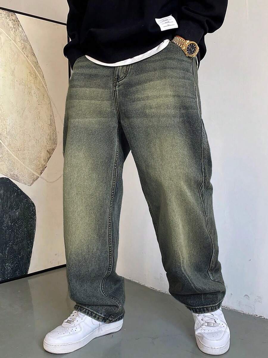 1 Stück japanischer Stil, verwaschen, lässig, weite, gerade Herren Jeans