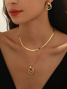 3pcs Fashionable & Elegant Minimalist Tie-Shaped Double-Layer Stud Earrings Set, Versatile European And American Style