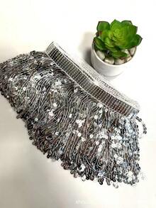 2/10 Size, 15cm Sequin Tassel Lace Trim, Sequin Ribbon Fringe Fabric, Latin Dance Costume, Stage Curtain Lace, DIY Craft (No Cardboard) - Multicolor - View 16