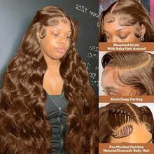 13x6 Lace Front Wigs Human Hair 360 Full Lace Frontal Wig With Pre-Plucked Hairline & 200% Density - Natural Black/Blonde Highlights - Deep Curly/Deep Wave/Body Wave/Straight Human Hair Wig For Women & Men - Transparent HD Lace - Natural Black/Blonde/Chocolate Brown/99j /4/27 - Suitable For All Light Beige Tones - Party & Casual Attire - 360/13x4/13x6/5x5/6x4 Full Lace Design For Secure Fit & Natural Look - Deep Curly Wave Texture - Versatile Styling Options - 巧克力棕 - 查看 2