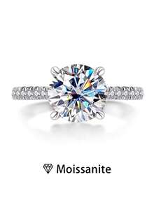 1pc Women's Wedding Ring, 4-Prong 2.5g S925 Sterling Silver 2ct Moissanite Boho/Vintage Style Engagement/Anniversary/Valentine's Day Gift, Comes With Moissanite Certificate & Gift Box - Silver - View 11