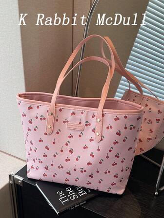 Bolso de mano con estampado de cerezas de moda, diseño impermeable, gran capacidad, bolso de hombro, adecuado para el uso diario de mujeres, bolso escolar, plegable, casual de negocios, adecuado para estudiantes universitarias, maestras, recién llegados y ejecutivas, vacaciones, playa, compras, con cremallera de moda 2024