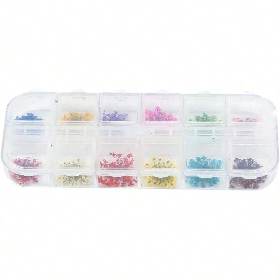 12 colores de flores de uñas secas, arte flores secas reales para decoración de uñas pegatinas de flores 3D accesorios de decoración herramienta de bricolaje para uñas - 1 - Ver 1