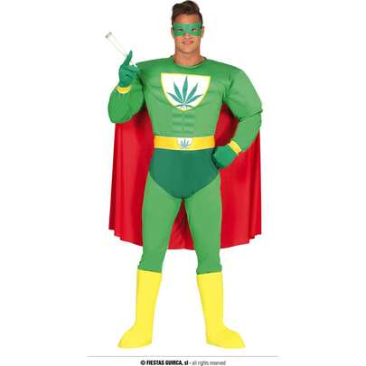 Fiestas Guirca Costume da supereroe per adulti Mar1huana, costume da personaggio fantasy per feste a tema, costume da supereroe con logo a foglia di cannabis, ideale per celebrazioni ed eventi in costume, disponibile in più taglie - SPEDIZIONE GRATUITA ✅ Consegna entro 24/48 ore in Spagna (Penisola)