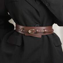 1 Dual-Purpose Women's Belt, Korean Retro Casual Style, Suitable For Perfect Waist Decoration Of Suits, Jackets, Dresses, Etc. Summer, School Fall, Autumn, Halloween  Plain    Casual    PU Leather    Buckle - Black - View 4
