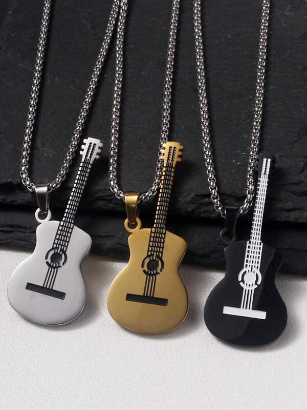 Colar de aço inoxidável com pingente de guitarra musical personalizado e criativo, mini joias de guitarra