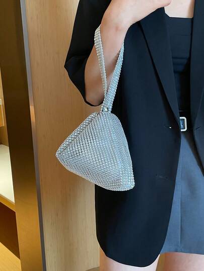 Women's Sparkling Elegant Rhinestone Crescent Moon Clutch Bag, Fashionable Shoulder Party Dinner Bag With Rhinestone Decor, Suitable For Girls, Women, Weddings, Galas, Dinners/Banquets, Best Gift For Women