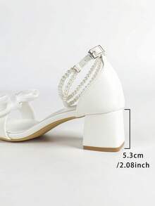 Damen Perlen Kette Schleife Dekor Satin weiße Plateau 5cm Absatz Sandalen, vielseitig für verschiedene Anlässe, Sommer