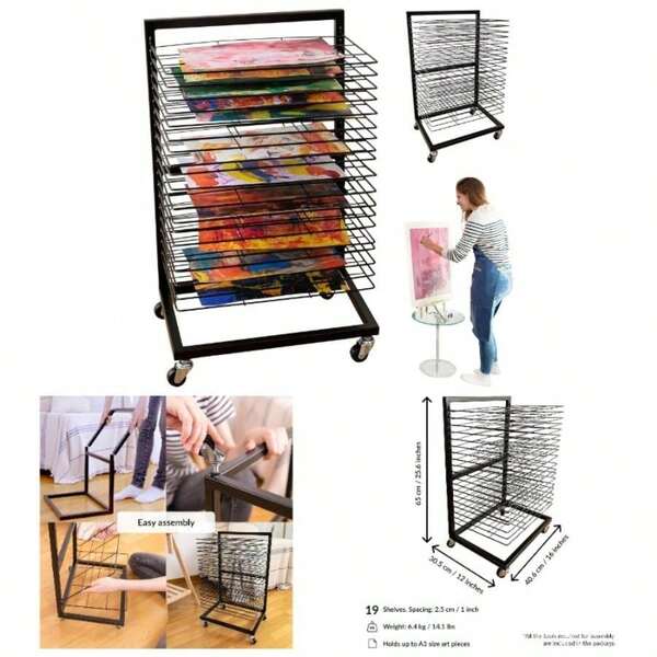 Art Drying Rack Classroom Functional Mobile Paint Drying Rack 25 Removable Shelves Canvas Stand Art Storage Painting Shelf With Wheels Stack Stand Painting, Drawings, And More