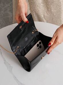 Geantă de mână cu clapă decorată cu sclipici, geantă de mână din piele PU, poșetă formală pentru petreceri, geantă de umăr cu lanț, geantă la modă