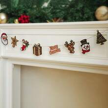 1pc Retro Christmas Garland, Christmas Banner, Vintage Holiday Decor, Christmas Banner, Mid Century Modern Christmas, Festive Classroom Display, Christmas Tree Garland Hanging Ornaments, Retro Holiday Garland String Flags, Fireplace Staircase Wall Hanging, Christmas Party Decoration, Festive Living Room Bedroom Door Home Decoration