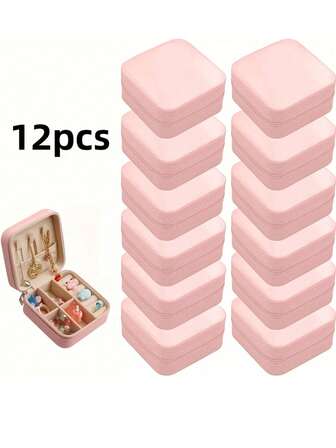 12pcs Leather Jewelry Storage Box, Portable Earring Organizer Box, Anti-Oxidation Jewelry Box, Multi-Function Ring Box, Scratch-Resistant Jewelry Display Box, Makeup Case, Ideal For Travel And Daily Use, Perfect Bridesmaid Proposal Gift Set, Suitable For Valentine's Day And New Year, Travel Essential