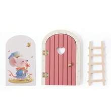 Mini decoraciones para el hogar para casa de muñecas, puerta de elfo de hadas de madera, decoración de pared para habitación de bebé, adornos artesanales, caja de dientes conmemorativa, regalo para bebé - Rosa - Ver 1