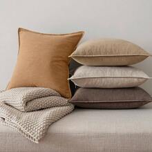 Neutral Linen Pillow Covers Pack Of 4 Decorative Natural Solid Throw Pillow Covers Soft Accent Boho Farmhouse Couch Pillowcases Modern Home Decors Living Room Bed Sofa 18x18 Inch - 18 英吋 x 18 英吋(4 件裝)+ 中性棕色 - 查看 7