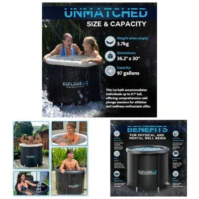 Recovery Pod 2.0 WhiteBlack, Large Cold Tub, Premium Cold Plunge Tub Outdoor, Portable Bath, Cold Bath WhiteBlack