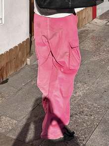 Men's Corduroy Straight Leg Casual Pants With Pockets And Drawstring Hem, Pink - Pink - View 3