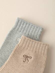 5 双女士中筒袜，温暖柔软休闲运动蝴蝶结新颖女士袜子，休闲秋/春袜 - 彩色 - 查看 5