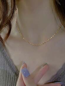 1 Peça Colar de Prata Esterlina S925, Estilo Minimalista Super Cintilante, Corrente Lisa de Estilo Frio, Corrente de Clavícula, Estilo de Moda Luxuoso Adequado para Uso Diário de Mulheres, Presente para Namorada/Esposa, Presente de Aniversário/Feriado